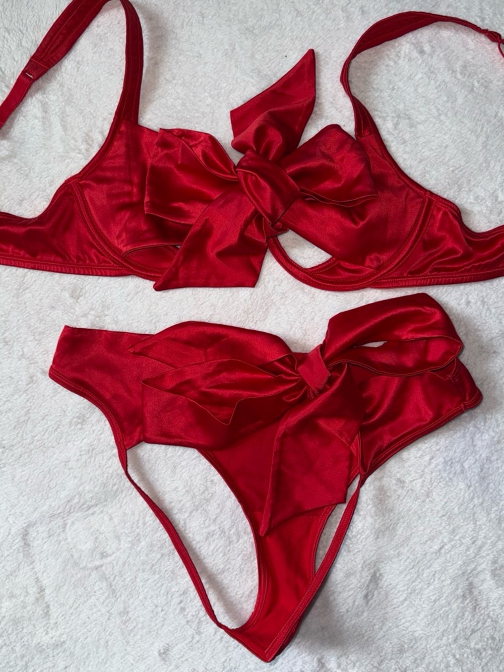 Adore Me Red Satin Bikini with Branded Labels